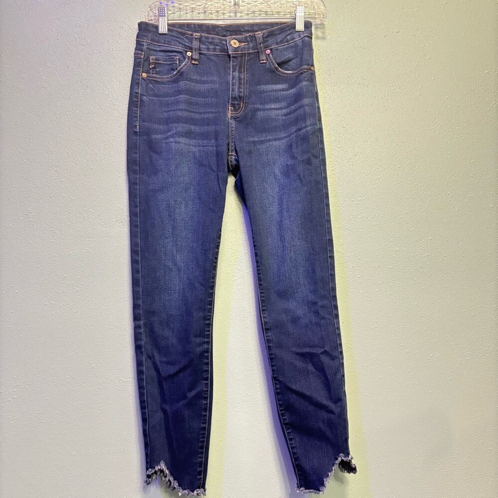 KanCan Dark Blue Cropped Skinny Jeans Raw Hem Size 7/27